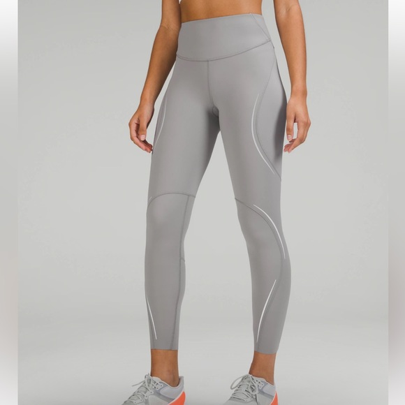 Lululemon Base Pace High Rise GrayReflective Cropped Leggings Size 14